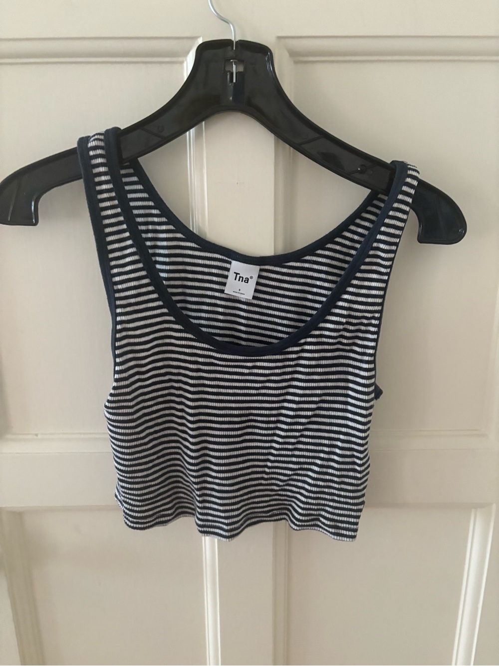 TNA Navy & White Striped Ribbed Crop Tank